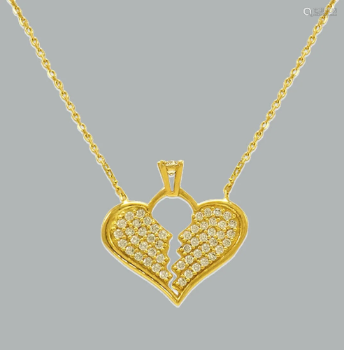 14K YELLOW GOLD CZ FANCY HEART NECKLACE HEART SOLITAIRE