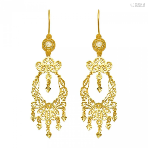 NEW 14K YELLOW GOLD DROP DANGLE CHANDELIER CZ EAR…