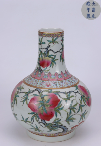 A Famille Rose Peaches Globular Vase Guangxu Mark