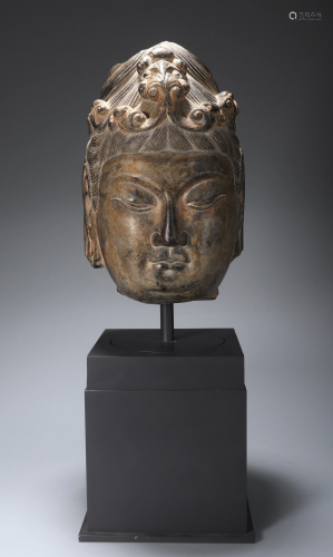 A Carved Stone Bodhisattva Head