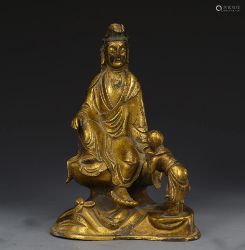 A Gilt-bronze Seated Guanyin