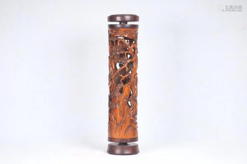 A Carved Bamboo Incense Holder