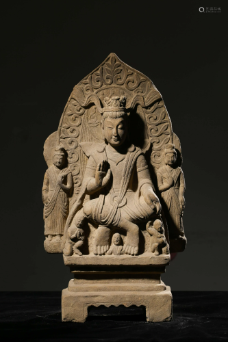 A Carved Sandstone Seated Bodhisattva