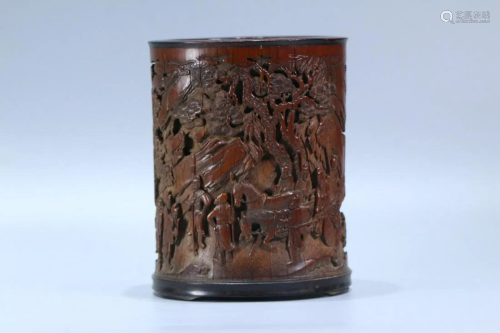 A Carved Bamboo Brushpot