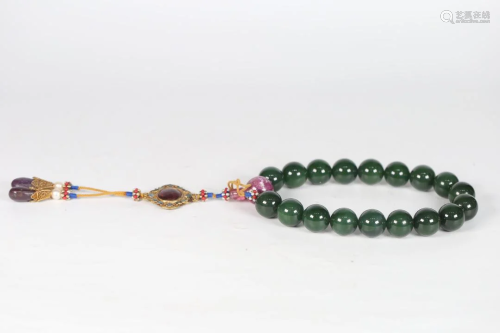 A Spinach Green Jade Prayer Beads