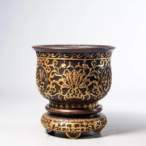 A Parcel-gilt Bronze Censer with Stand