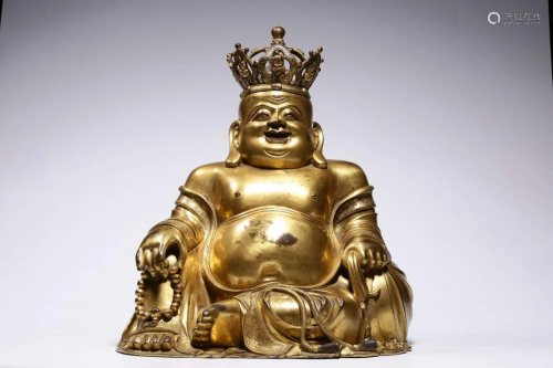 A Gilt-bronze Seated Budai