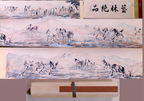 A Chinese Hand Scroll Painting By Xu Beihong