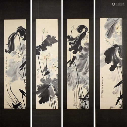 Four Pages of Chinese Painting By Zhang Daqian
