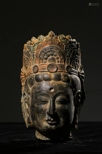 A Carved Stone Bodhisattva Head