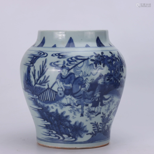 A Blue and White Figural Jar Chongzhen Style