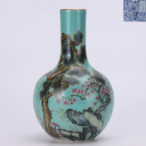 A Turquoise Ground and Famille Rose Vase Jiaqing Style