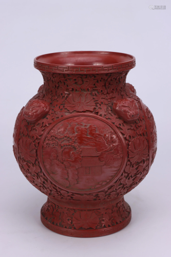 Carved Cinnabar Lacquer Jar Qianlong Style