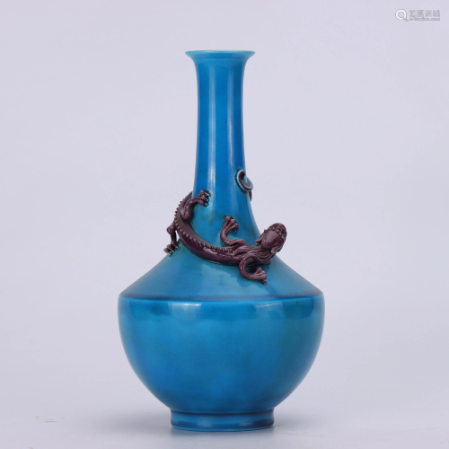 Turquoise Glazed Chilong Vase Qianlong Style