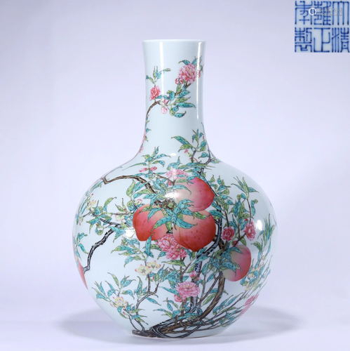 A Famille Rose Peaches Globular Vase Yongzheng Style