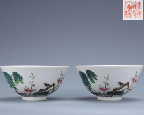 Pair Famille Rose Bowls Daoguang Mark