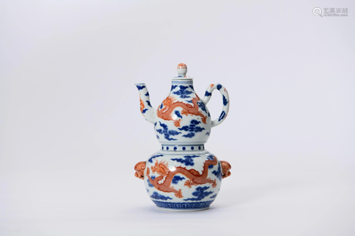 An Underglaze Blue and Iron Red Ewer Qing Style