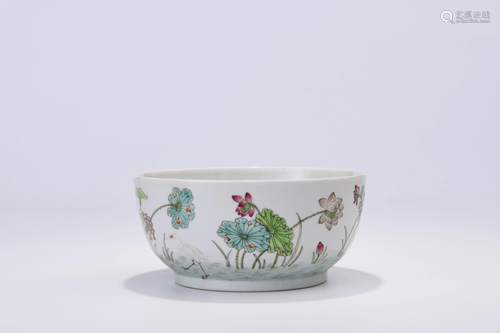 A Famille Rose Lotus Pond Bowl Qing Style