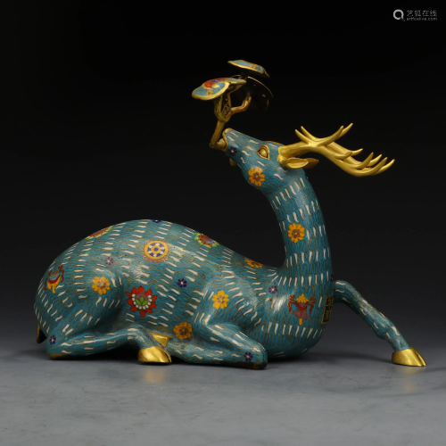 A Cloisonne Enamel Bronze Deer with Ruyi