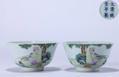Pair Famille Rose Figural Bowls Xianfeng Style