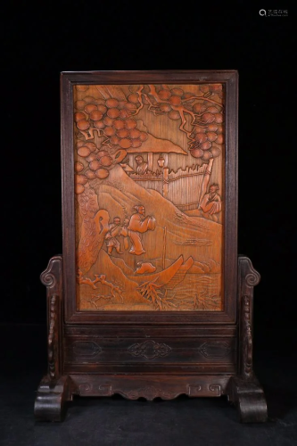 A Carved Bamboo Table Screen
