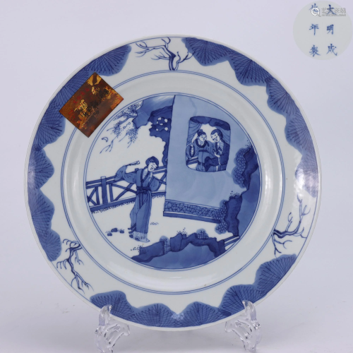 A Blue and White Figural Plate Kangxi Style