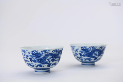 Pair Blue and White Bowls Qing Style