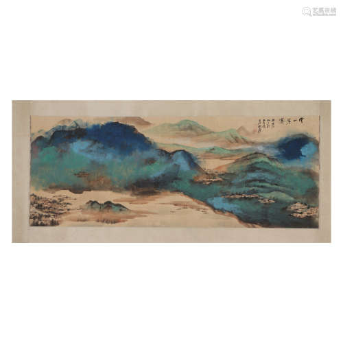 CHINESE INK & COLOR PAINTING OF MOUNTAIN SCENE