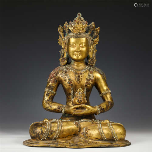 GILT BRONZE FIGURE OF AMITABHA BUDDHA