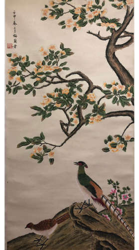 A Chinese Flowers&bird Painting Scroll, Mei Lanfang Mark