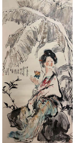 A Chinese Figure Painting Scroll, Cheng Shifa Mark