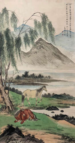A Chinese Horse Painting Scroll, Chen Shaomei Mark