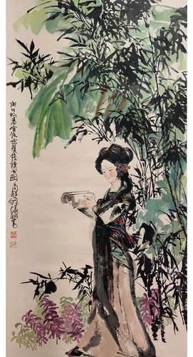 A Chinese Figure Painting Scroll, Cheng Shifa Mark