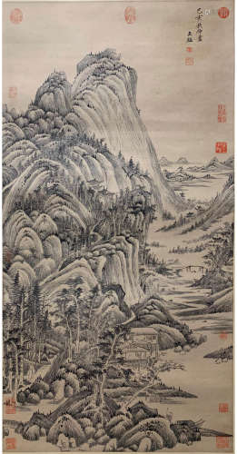A Chinese Landscape Painting Scroll, Wang Jian Mark