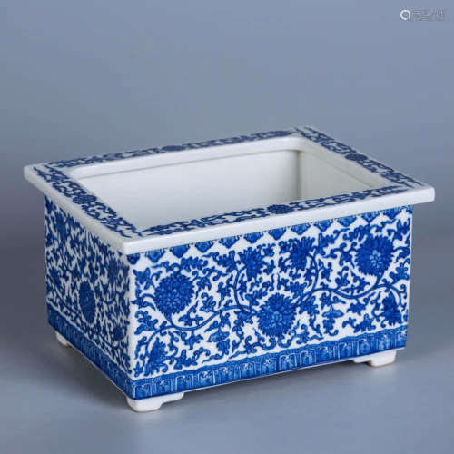 A Blue and White Twining Lotus Pattern Porcelain Square Flow...