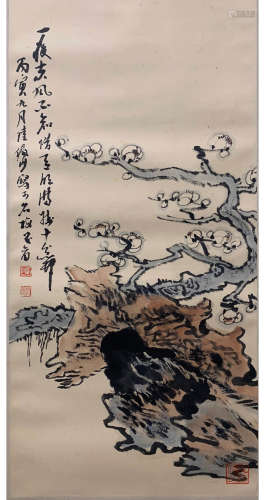 A Chinese Plum Blossom Painting Scroll, Lu Yanshao Mark