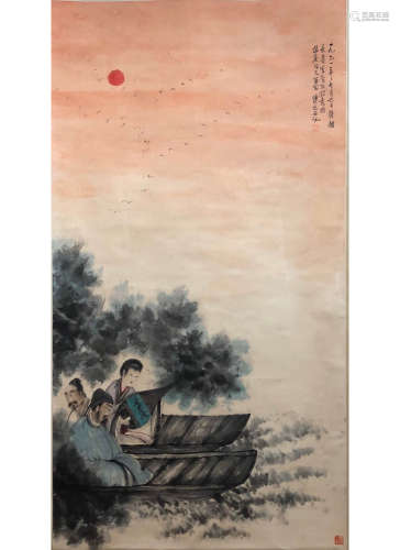 A Chinese Figures Painting Scroll,Fu Baoshi Mark