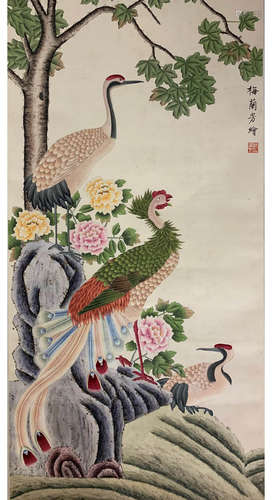 A Chinese Flowers&bird Painting Scroll, Mei Lanfang Mark