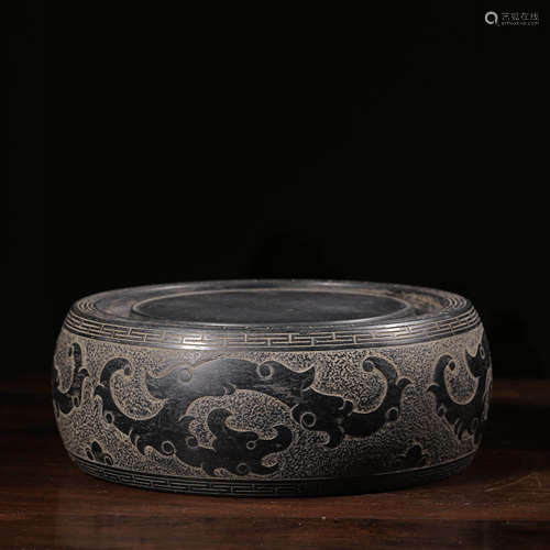 A Wave&Dragon Pattern Carved Round Inkstone