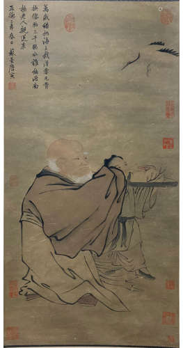 A Chinese Figure Painting Scroll, Tang Yin Mark