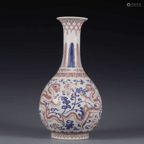 A Blue and White Underglazed Red Floral Porcelain Vase
