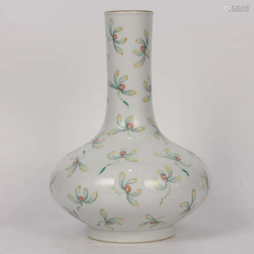 A Famille Rose Floral Porcelain Flat Belly Flask