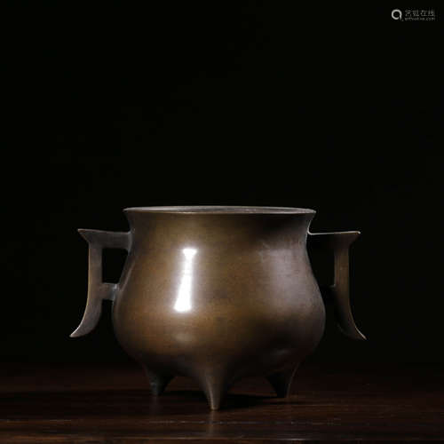 A Double Ears Three-legged Bronze Incense Burner