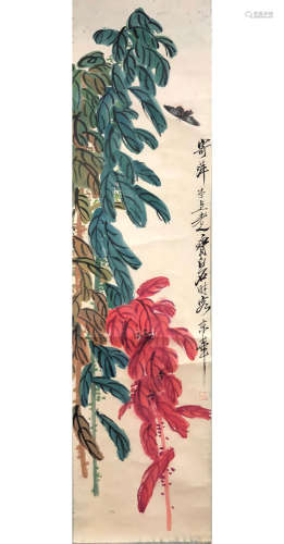 A Chinese Plants&insect Painting Scroll, Qi Baishi Mark
