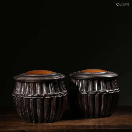 A Pair of Boxwood Inlaid Lobular Red Sandalwood Lotus Seeds ...