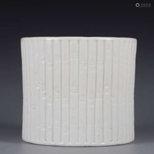 A White Glazed Bamboo Pattern Porcelain Brush Pot