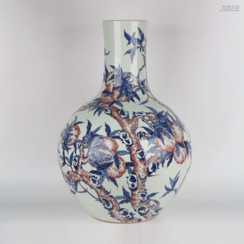 A Blue and White Underglazed Red Peach Porcelain Tianqiuping