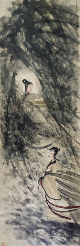 A Chinese Figures Painting Scroll, Fu Baoshi Mark