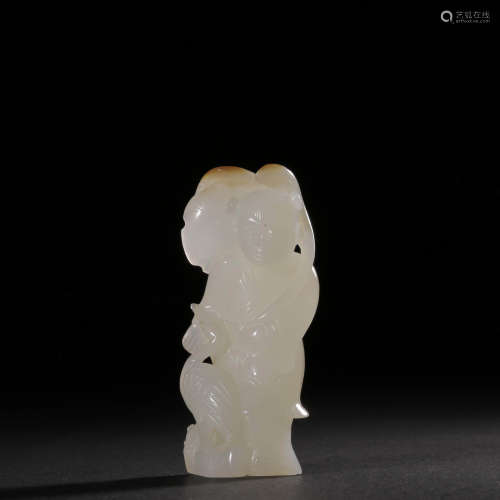 A White Hetian Jade Carved Boy Ornament