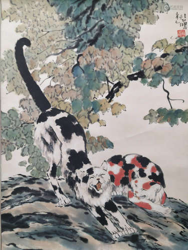 A Chinese Cat Painting Scroll, Xu Beihong Mark